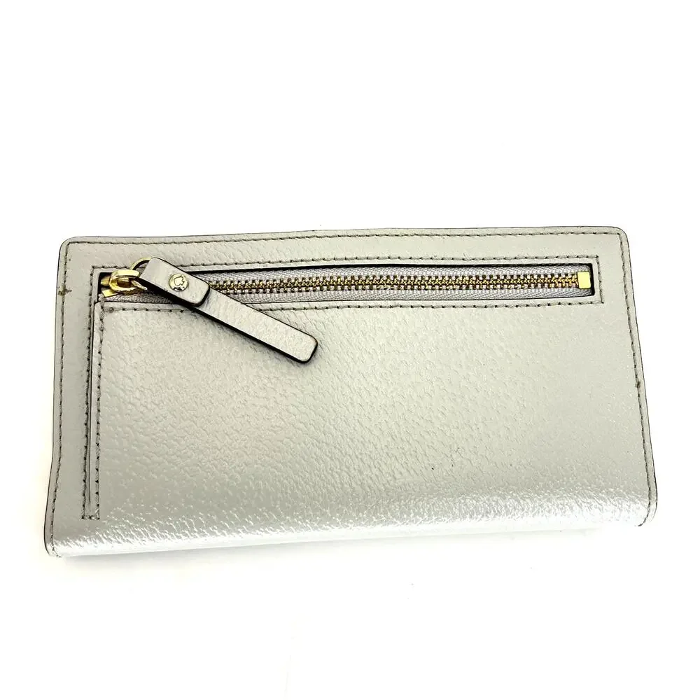 Kate Spade Stacy Wallet Gray Pebbled Leather Bi-Fold Snap Closure Zip Pocket